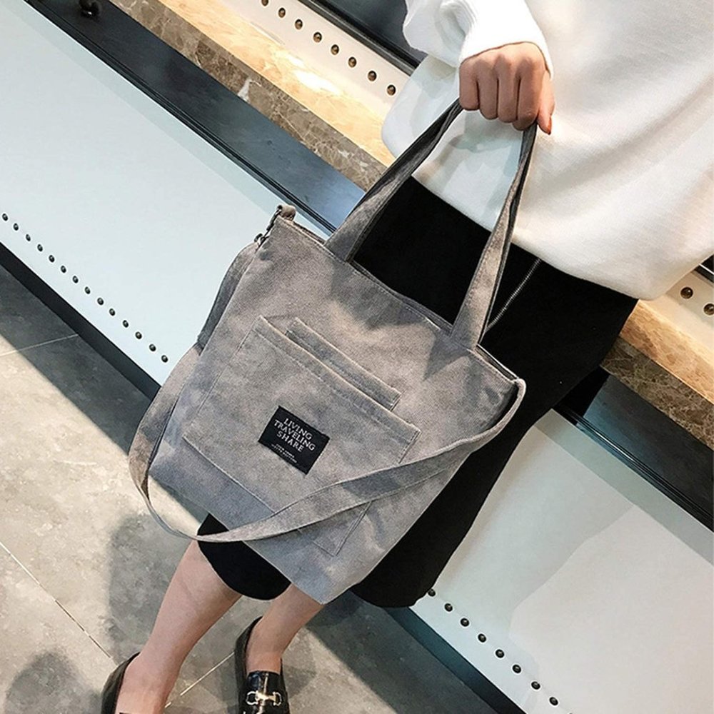 Women Corduroy Canvas Tote Shoulder Bag